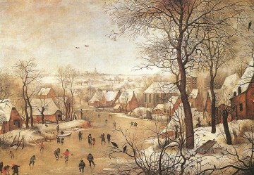  Landscape Art - Winter Landscape With A Bird Trap peasant genre Pieter Brueghel the Younger